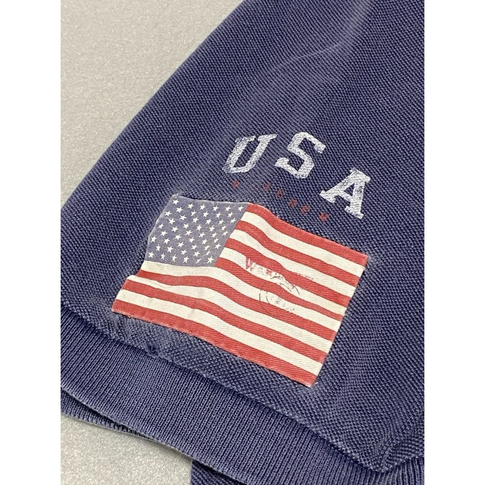Polo Ralph Lauren Polo Shirt Mens XL Navy Blue Cotton Big RedPony Rugby USA Flag